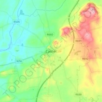 Топографическая карта Cashel, высота, рельеф