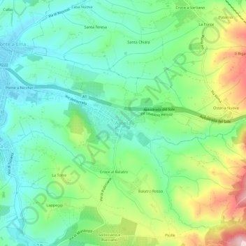 Топографическая карта Antella, высота, рельеф