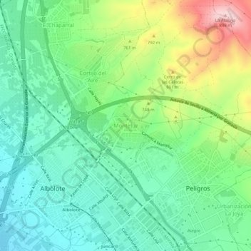 Топографическая карта Monteluz, высота, рельеф