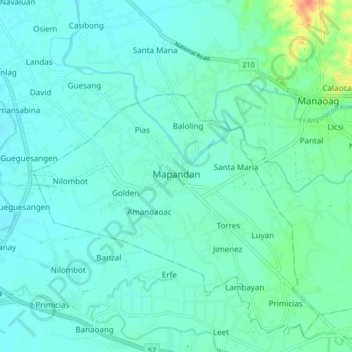 Топографическая карта Mapandan, высота, рельеф