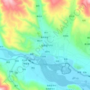 Топографическая карта 甘孜镇, высота, рельеф