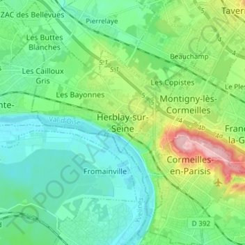 Топографическая карта Herblay-sur-Seine, высота, рельеф