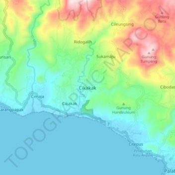 Топографическая карта Cikakak, высота, рельеф
