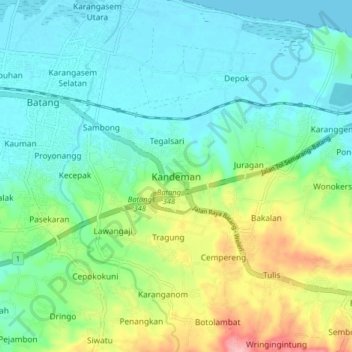 Топографическая карта Kandeman, высота, рельеф