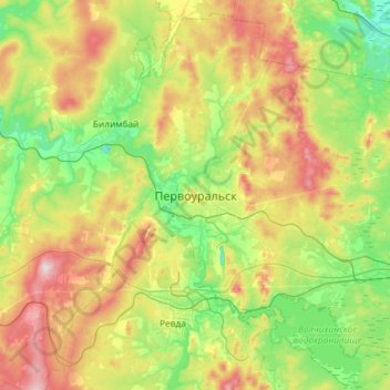 Топографическая карта Первоуральск, высота, рельеф