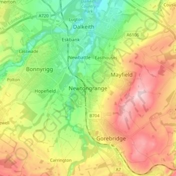 Топографическая карта Newtongrange, высота, рельеф
