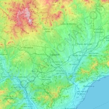 Топографическая карта Sabadell, высота, рельеф