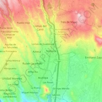Топографическая карта Temixco, высота, рельеф
