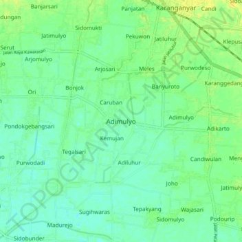 Топографическая карта Adimulyo, высота, рельеф