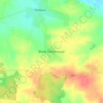 Топографическая карта Воля Любинская, высота, рельеф