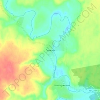 Топографическая карта Сенино, высота, рельеф