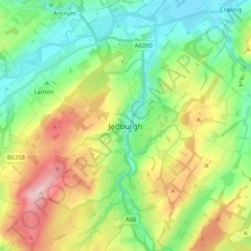 Топографическая карта Jedburgh, высота, рельеф