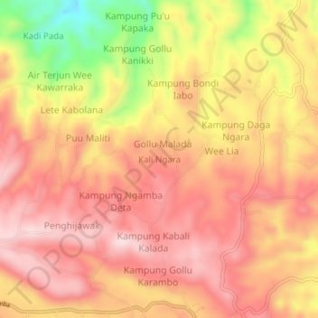 Топографическая карта Kali Ngara, высота, рельеф