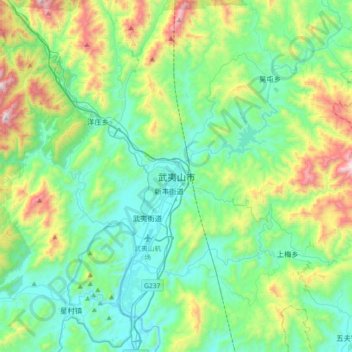 Топографическая карта 武夷山市, высота, рельеф