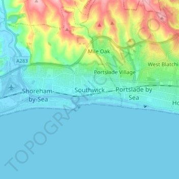 Топографическая карта Southwick, высота, рельеф