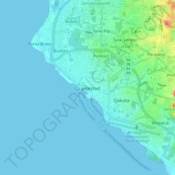 Топографическая карта Oranjestad, высота, рельеф