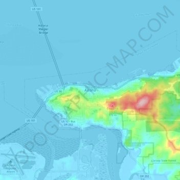 Топографическая карта Astoria, высота, рельеф