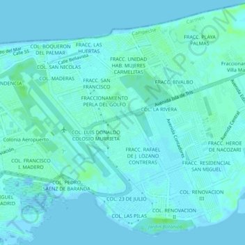 Топографическая карта Colonia Belisario Dominguez, высота, рельеф