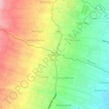 Топографическая карта Malangan, высота, рельеф