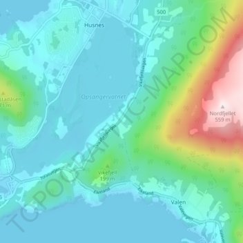 Топографическая карта Teigen, высота, рельеф