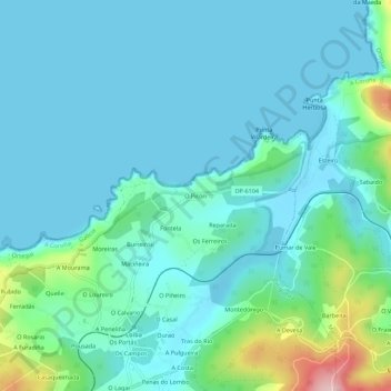 Топографическая карта O Picón, высота, рельеф