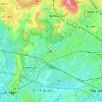 Топографическая карта Ruislip, высота, рельеф