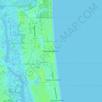 Топографическая карта Atlantic Beach, высота, рельеф