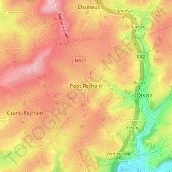 Топографическая карта Petit-Rechain, высота, рельеф