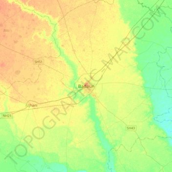 Топографическая карта Badaun, высота, рельеф