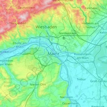 Топографическая карта Mainz, высота, рельеф