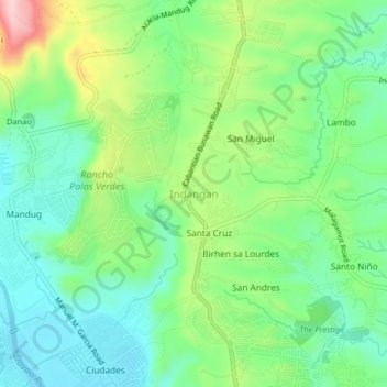 Топографическая карта Indangan, высота, рельеф