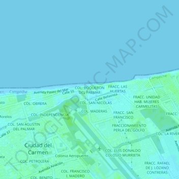 Топографическая карта COL. BOQUERON DEL PALMAR, высота, рельеф