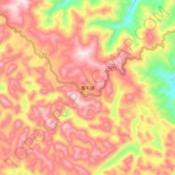 Топографическая карта 董干镇, высота, рельеф