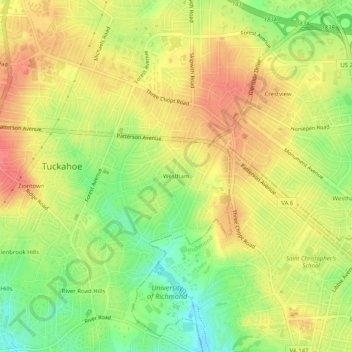 Топографическая карта Westham, высота, рельеф