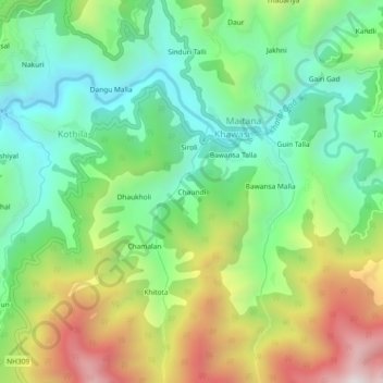 Топографическая карта Chaundi, высота, рельеф