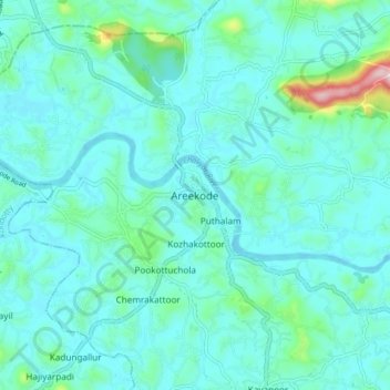 Топографическая карта Areekode, высота, рельеф