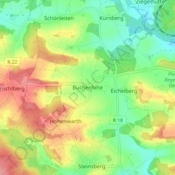 Топографическая карта Buchenlohe, высота, рельеф