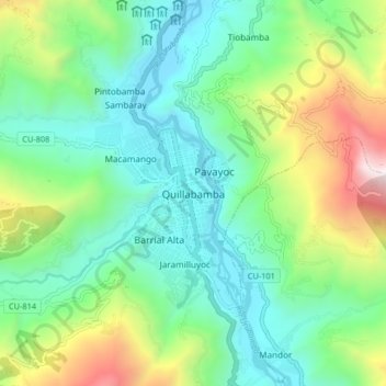 Топографическая карта Quillabamba, высота, рельеф