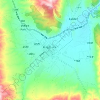 Топографическая карта 特木里镇, высота, рельеф