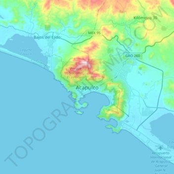 Топографическая карта Acapulco, высота, рельеф