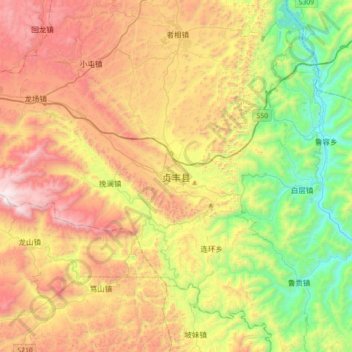 Топографическая карта 贞丰县, высота, рельеф