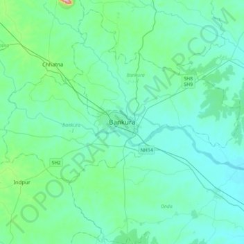 Топографическая карта Bankura, высота, рельеф