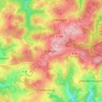 Топографическая карта Erdingen, высота, рельеф