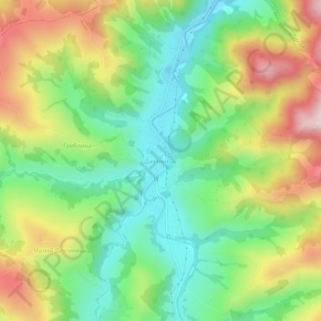 Топографическая карта Дихтинец, высота, рельеф