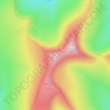 Топографическая карта Corn Du, высота, рельеф