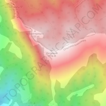Топографическая карта Озрен, высота, рельеф