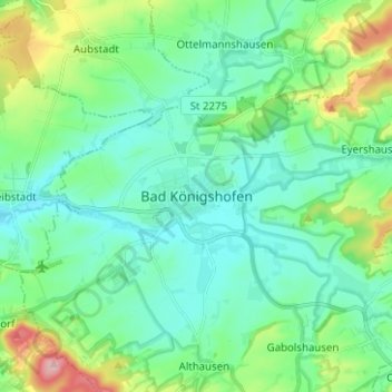 Топографическая карта Bad Königshofen, высота, рельеф