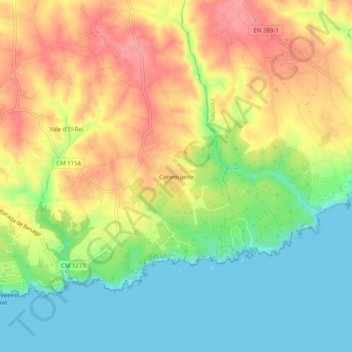 Топографическая карта Caramujeira, высота, рельеф