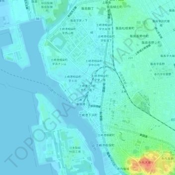 Топографическая карта 土崎港古川町字古川添下, высота, рельеф
