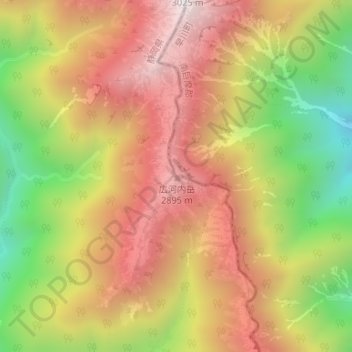 Топографическая карта 広河内岳, высота, рельеф